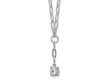Picture of Rhodium Over Sterling Silver Cubic Zirconia Paperclip Link Lariat Necklace