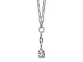 Rhodium Over Sterling Silver Cubic Zirconia Paperclip Link Lariat Necklace