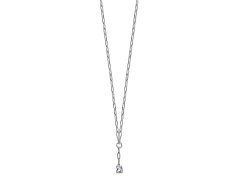 Rhodium Over Sterling Silver Cubic Zirconia Paperclip Link Lariat Necklace