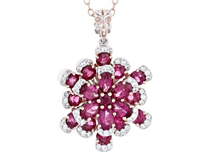 Red Rubellite Rhodium & 18k Gold Over Palladium Sterling Silver Pendant W/ Chain 4.11ctw