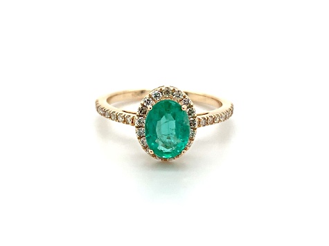 10K Yellow Gold Oval Emerald and Diamond Halo Ring 1.41ctw