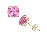 Cushion Lab Created Pink Sapphire 10K Yellow Gold Earrings 1.06ctw