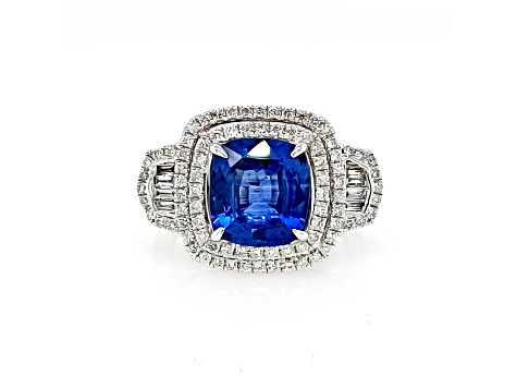 4.56 Ctw Blue Sapphire and 1.44 Ctw White Diamond Ring in 14K WG