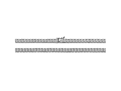 Clear Cubic Zirconia, Rhodium Plated over Sterling Silver Flower Design Tennis Necklace