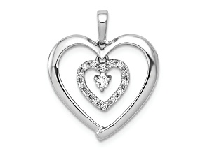 Rhodium Over 14k White Gold Diamond Heart Dangle Pendant