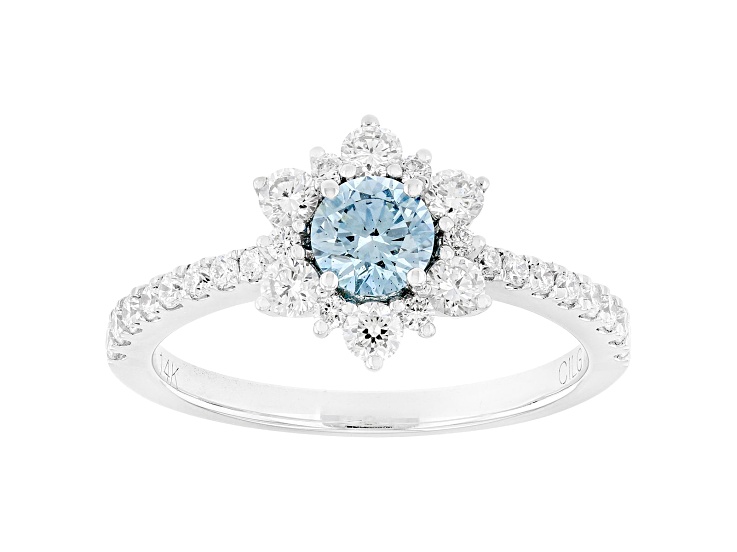Blue And White Lab-Grown Diamond F-G SI 14K White Gold Ring 1.00ctw