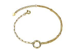 14K Gold Plated over Brass with Circular Charm Dual Chain Bracelet