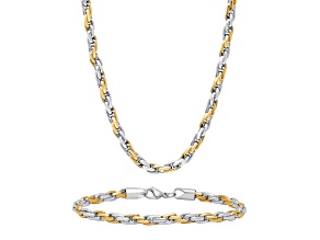 Yellow Ion-Plated Stainless Steel Singapore Necklace and Bracelet Set