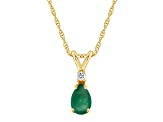 7x5mm Pear Shape Emerald with Diamond Accent 14k Yellow Gold Pendant With Chain