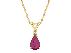 7x5mm Pear Shape Ruby with Diamond Accent 14k Yellow Gold Pendant With Chain