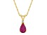 7x5mm Pear Shape Ruby with Diamond Accent 14k Yellow Gold Pendant With Chain