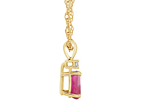 7x5mm Pear Shape Ruby with Diamond Accent 14k Yellow Gold Pendant With Chain