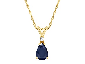7x5mm Pear Shape Sapphire with Diamond Accent 14k Yellow Gold Pendant With Chain