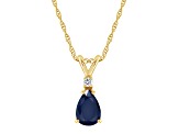 7x5mm Pear Shape Sapphire with Diamond Accent 14k Yellow Gold Pendant With Chain