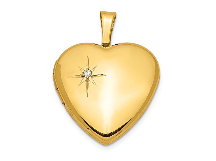 14K Yellow Gold Over Sterling Silver Diamond 16mm Heart Locket