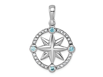 Picture of Rhodium Over Sterling Silver Polished Cubic Zirconia Compass Pendant