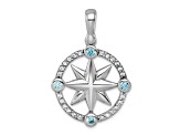 Rhodium Over Sterling Silver Polished Cubic Zirconia Compass Pendant