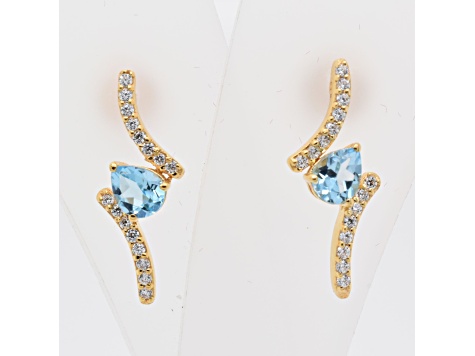 0.72ctw Pear Shaped Sky Blue Topaz and Cubic Zirconia 14K Yellow Gold Over Sterling Silver Earrings