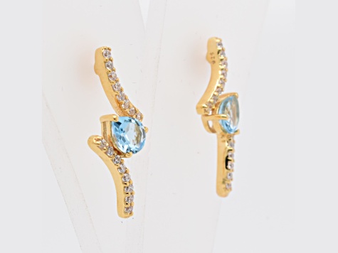 0.72ctw Pear Shaped Sky Blue Topaz and Cubic Zirconia 14K Yellow Gold Over Sterling Silver Earrings