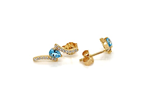 0.72ctw Pear Shaped Sky Blue Topaz and Cubic Zirconia 14K Yellow Gold Over Sterling Silver Earrings