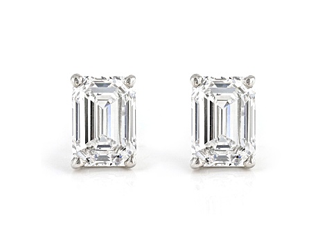 Certified Emerald Cut White Lab-Grown Diamond E-F SI 18k White Gold Stud Earrings 1.50ctw