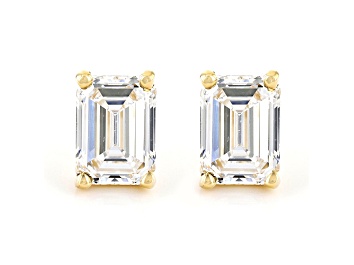 Picture of Certified Emerald Cut White Lab-Grown Diamond E-F SI 18k Yellow Gold Stud Earrings 1.50ctw
