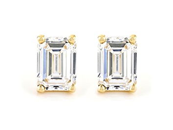 Picture of Emerald Cut White IGI Certified Lab-Grown Diamond 18k Yellow Gold Stud Earrings 1.50ctw