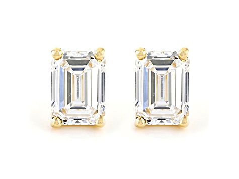 Emerald Cut White Lab-Grown Diamond 18k Yellow Gold Stud Earrings 1.50ctw