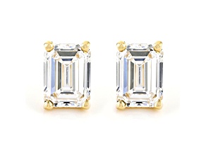 Certified Emerald Cut White Lab-Grown Diamond E-F SI 18k Yellow Gold Stud Earrings 1.50ctw