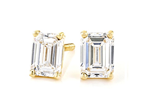 Certified Emerald Cut White Lab-Grown Diamond E-F SI 18k Yellow Gold Stud Earrings 1.50ctw