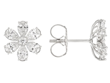 Picture of White Lab-Grown Diamond, Rhodium Over 14k White Gold Flower Stud Earrings 1.25ctw
