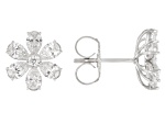 White Lab-Grown Diamond, Rhodium Over 14k White Gold Flower Stud Earrings 1.25ctw