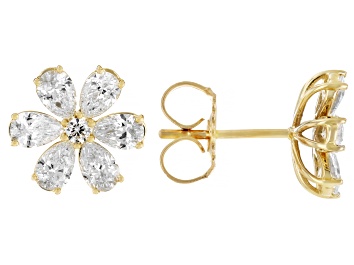 Picture of White Lab-Grown Diamond, 14k Yellow Gold Flower Stud Earrings 1.25ctw