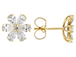 White Lab-Grown Diamond, 14k Yellow Gold Flower Stud Earrings 1.25ctw