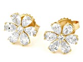 White Lab Grown Diamond, 14k Yellow Gold Flower Stud Earrings 1.25ctw