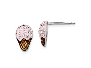 Rhodium Over Sterling Silver Enamel and Crystal Ice Cream Post Earrings