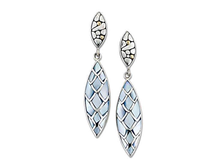 Silver Treasures by Samuel B. Mother-Of-Pearl Sterling Silver/18K Gold Pebble Inlay Earrings