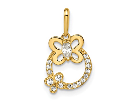 14K Yellow Gold Cubic Zirconia Butterflies Pendant