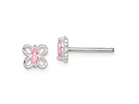 Sterling Silver Polished Pink Cubic Zirconia Butterfly Children's Post Earrings