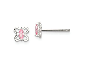 Sterling Silver Polished Pink Cubic Zirconia Butterfly Children's Post Earrings