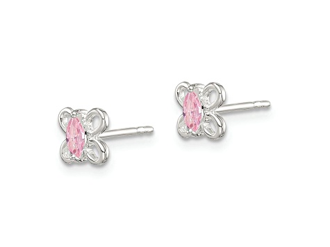 Sterling Silver Polished Pink Cubic Zirconia Butterfly Children's Post Earrings