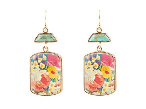 Barse Jewelry Blue Composite Turquoise Gold Tone Scenic Floral Earrings