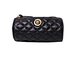 Versace Black Leather Medusa Quilted Cosmetic Bag