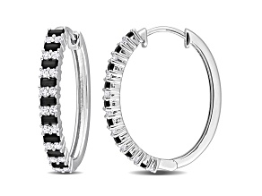 2.50ctw Black Spinel and Created White Sapphire Hoop Earrings in Sterling Silver