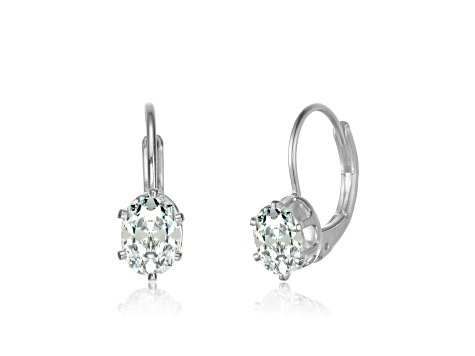 Clear Oval Cubic Zirconia, Rhodium Plated over Sterling Silver Leverback Earrings