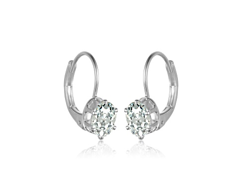 Clear Oval Cubic Zirconia, Rhodium Plated over Sterling Silver Leverback Earrings