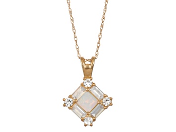 Picture of Square Lab Created Opal 10K Yellow Gold Pendant 0.64ctw
