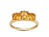 Square Cushion Citrine 3-Stone 10K Yellow Gold Ring 1.40ctw