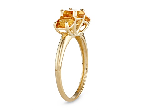 Square Cushion Citrine 3-Stone 10K Yellow Gold Ring 1.40ctw