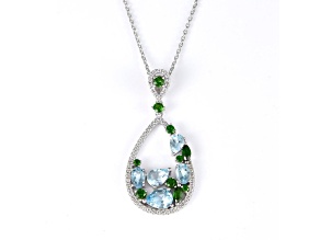 Teardrop Multi Color Gemstone Fashion Pendant Necklace,  Rhodium Over Sterling Silver